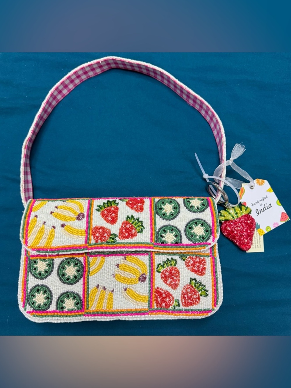 Handmade Beaded Fruit Shoulder Bag Colorful Tropical Statement Purse